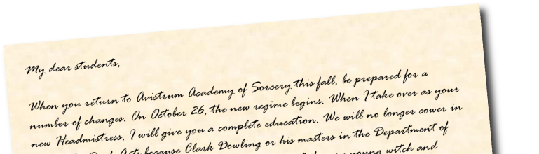 [Letter from your new Headmistress - read below if you are using a screen-reader]