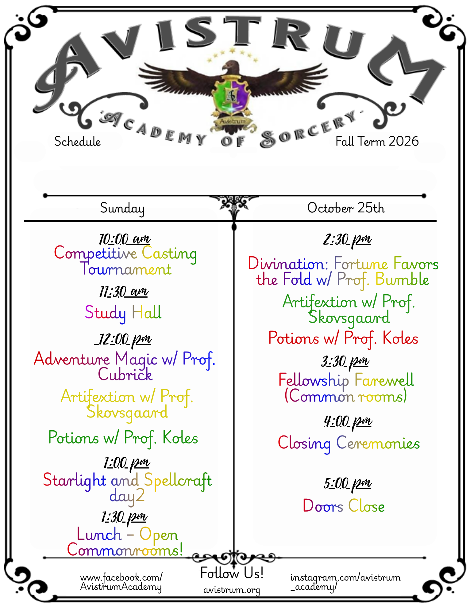Schedule for Sunday